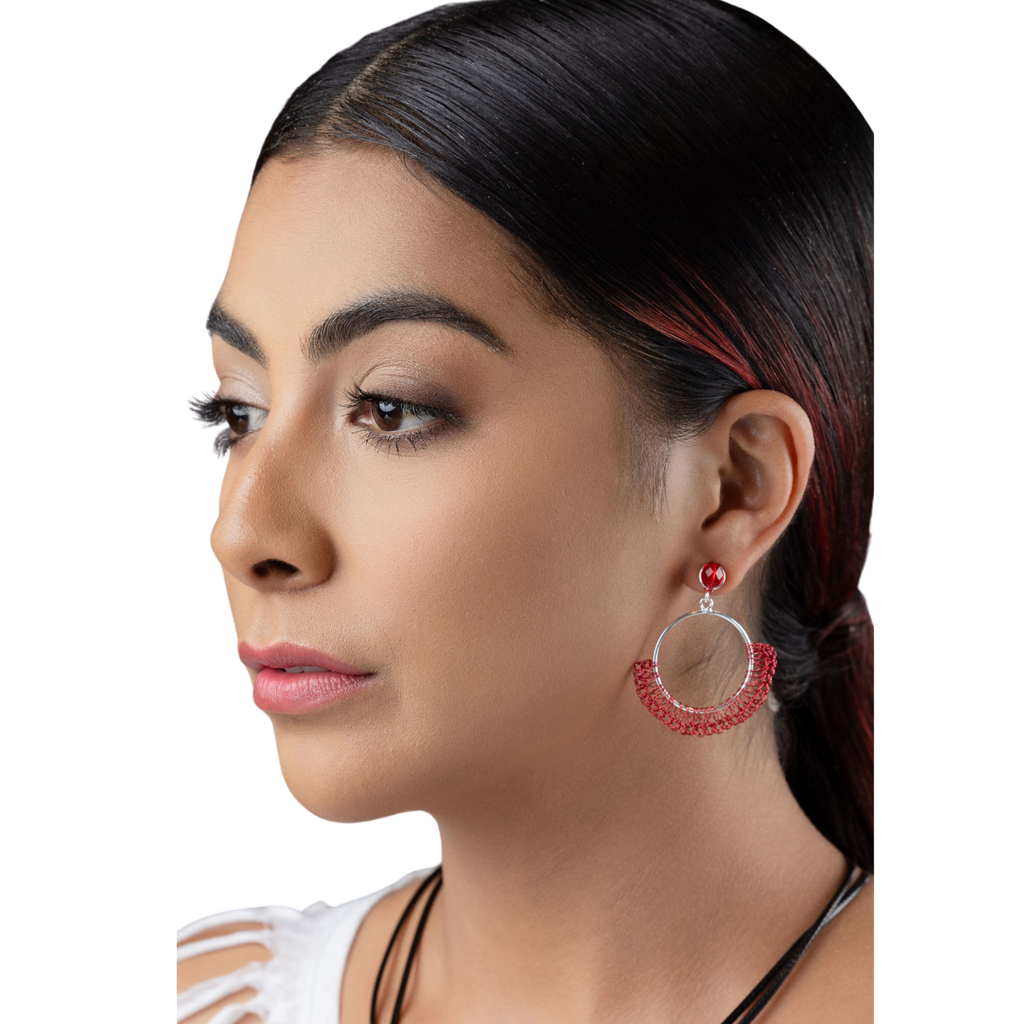 Lace circle silver earrings