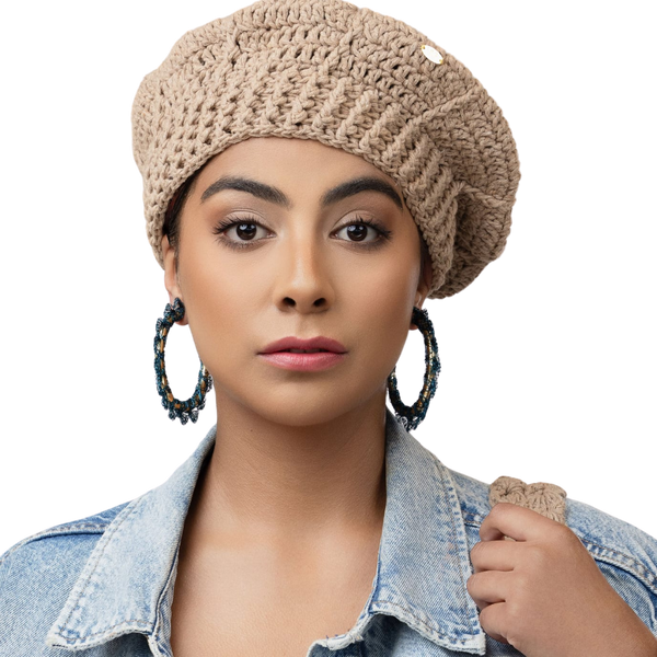 Emily Light Brown Crochet Beret